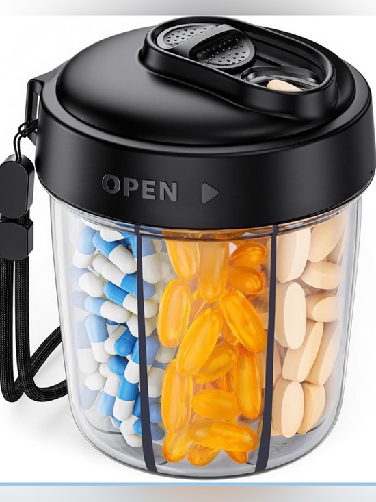 AUVON Other - 7 Compartment Daily Pill Organizer Jar with Black Lid